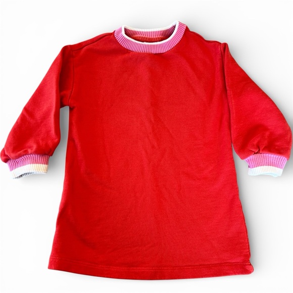 Hanna Andersson Long Sleeve French Terry Dress Red with Pink 3T - Picture 2 of 9